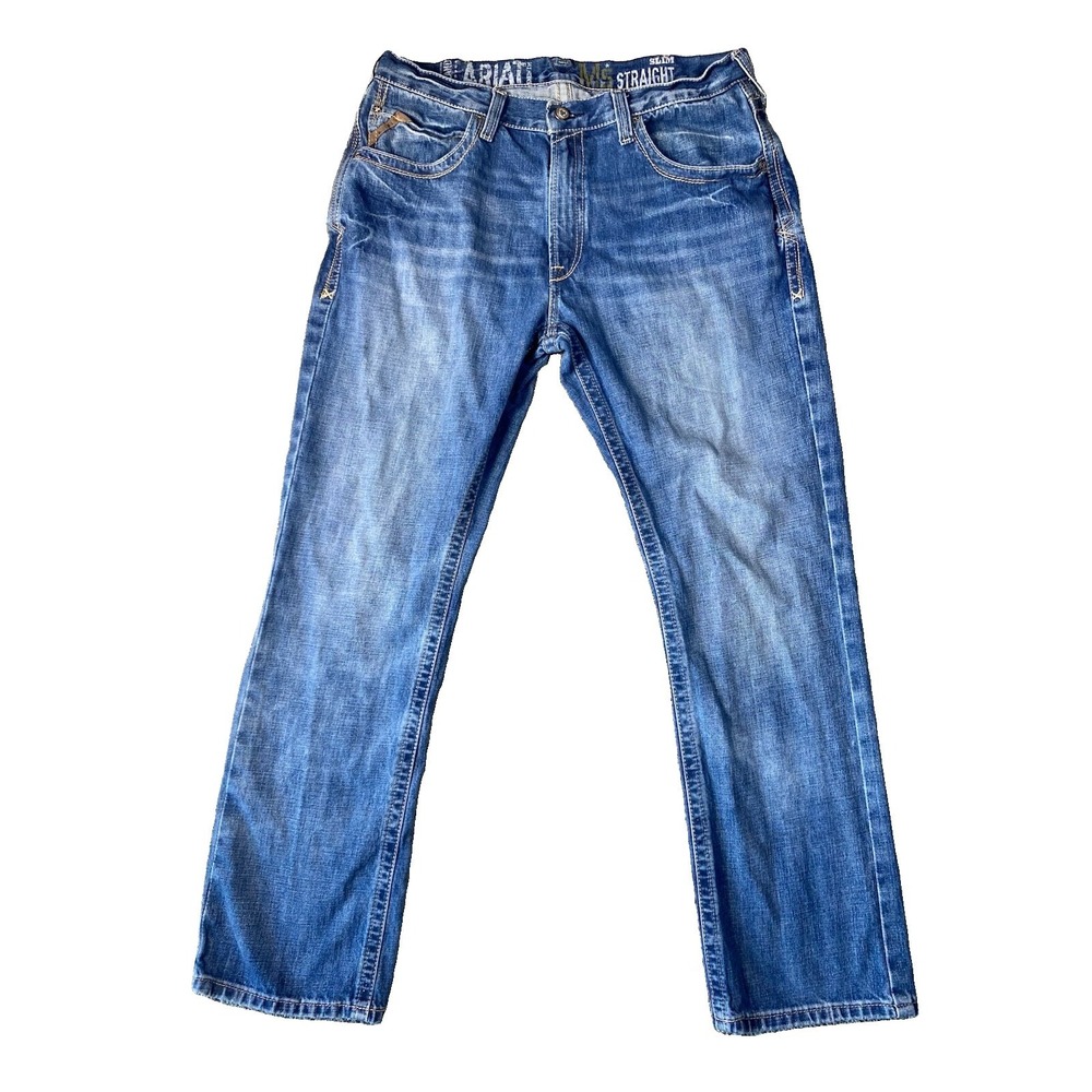 Ariat M5 Slim Straight Leg Jeans Mens 38x34 Blue Denim Stretch Western Workwear
